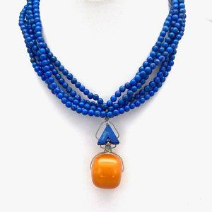 Multi Strand Lapis and Amber Necklace